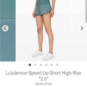 Lululemon Speed Up Short High-Rise 2.5" Aquatic Green size 8